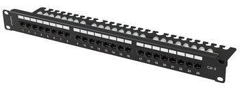 Patch Panel 24 Port 1U 19' Kat.6 UTP z organizerem kablowym Lanberg czarny - LANBERG