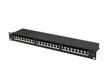 Patch panel 24x port 1U LANBERG do szafy RACK 19" KAT.6A ekranowany czarny - LANBERG