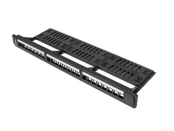 Patch panel pusty 24x port LANBERG do szafy RACK 19" 1U z organizerem do modułów keystone czarny - LANBERG