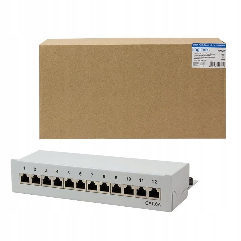 InLine® 10 Zoll Patchfeld Cat.6A – 12-fach, Lichtgrau RAL7035, Voll Abgeschirmt, Mit Staubschutz & LSA-Klemmen, Für 10'' Wandschränke