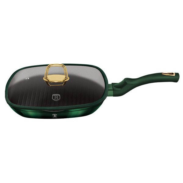 Patelnia grillowa Berlinger Haus Emerald, zielony, z pokrywką, 28 cm