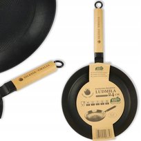 PATELNIA TRADYCYJNA ŻELIWNA 24 CM GAZ INDUKCJA CIĘŻKA DREWNIANA RĄCZKA