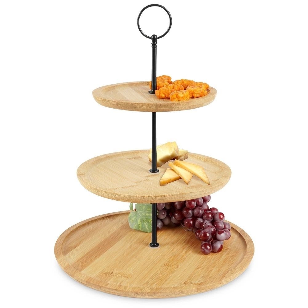 Patera Dekoracyjna Bambusowa Drewniana 3 pi trowa HOUSEWARE 35 Cm 
