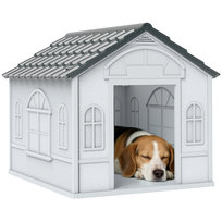PawHut Dog Kennel, wodoodporna buda dla psa z dwuspadowym dachem, 65 x 75,7 x 63 cm, zewnętrzna buda dla średnich psów poniżej 20 kg, do użytku wewnątrz i na zewnątrz, w kolorze szarym