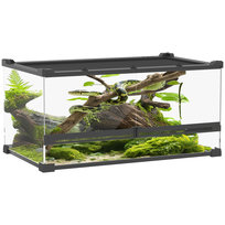 PawHut Szklane terrarium dla gadów, wiwarium dla gadów z wentylacją z przodu, zamek z gałką zabezpieczającą czarną przed ucieczką, szklana obudowa dla jaszczurek, żab rogatych, węży, 50 x 30 x 25 cm