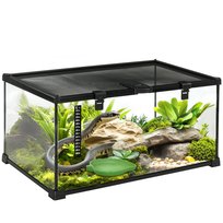 PawHut Terrarium dla Gadów Skrzynia dla Gadów Szkło Amfibiów Pajęczaki z Termometrem Siedlisko dla Gadów Metal Czarny 50 x 30 x 25 cm