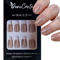 Paznokcie Sztuczne Tipsy Kwadrat Błysk Nude Kocie Oko Samoprzylepne