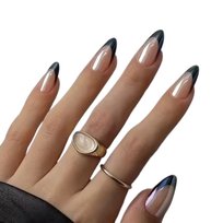 Paznokcie Sztuczne Tipsy Migdał Nude Czarny French Różowe Beż