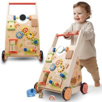 Pchacz dla dziecka 2w1 drewniany chodzik interaktywny XXL, tablica manipulacyjna Sun Baby