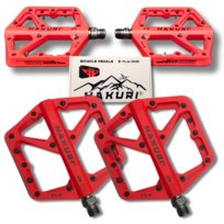 Pedały rowerowe HAKURI platformowe MTB lekkie antypoślizgowe duża platforma czerwone SOLIDNE + piny Inna marka