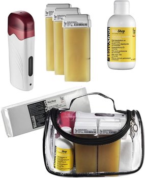 Peggy Sage, zestaw do depilacji 4 woski + podgrzewacz + paski + olejek  - Peggy Sage