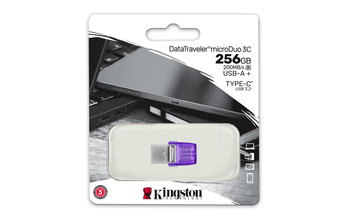 Pendrive, KINGSTON, DataTraveler microDuo 3C, 256GB dual USB-A + USB-C, 3.2 Gen 1,(DTDUO3CG3/256GB) - Kingston