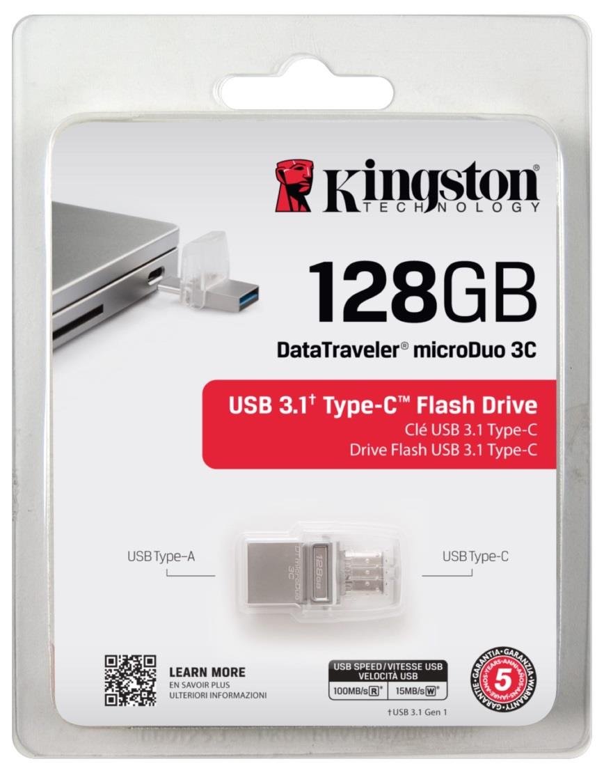 Pendrive KINGSTON DataTraveler microDuo 3C DTDUO3C/128GB, 128 GB, USB 3.0/ USB-C - Kingston