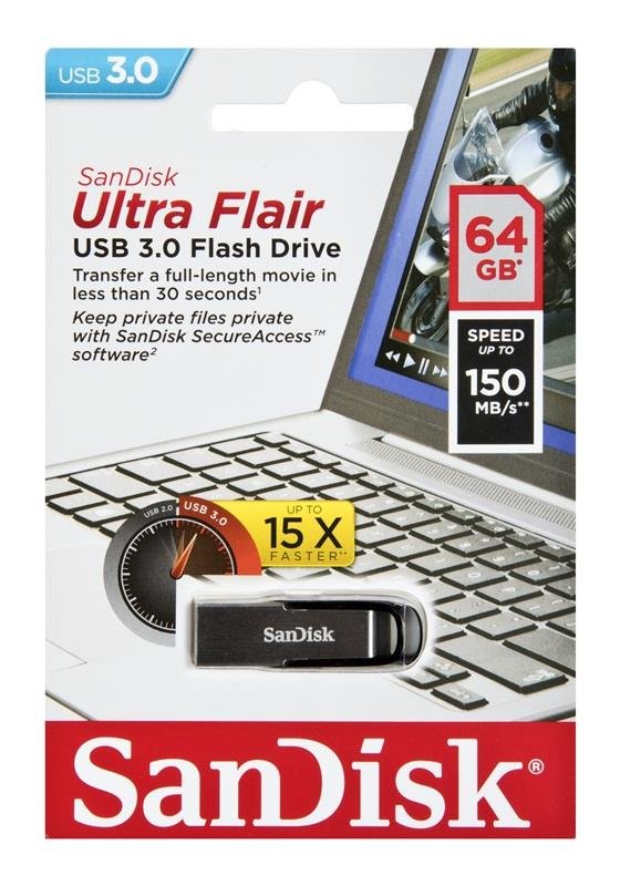 Pendrive SANDISK Cruzer Ultra Flair, 64 GB, USB 3.0