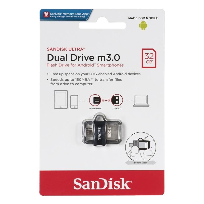 Pendrive SANDISK Ultra Dual Drive M3.0, 32 GB, microUSB/USB 3.0