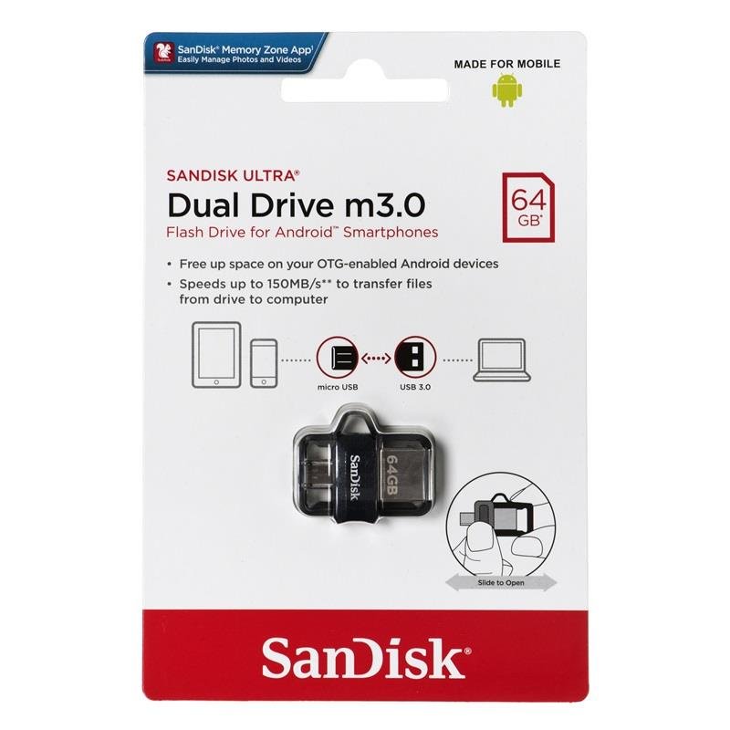 Pendrive SANDISK Ultra Dual Drive M3.0, 64 GB, USB 3.0
