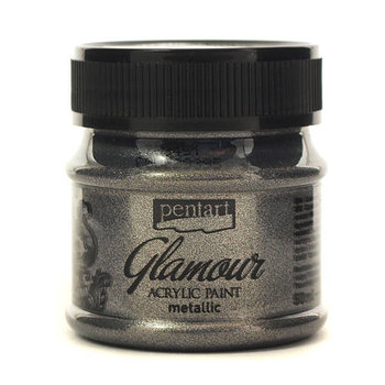 Pentart, farba akrylowa metaliczna Glamour, czarne srebro, 50 ml - Pentart