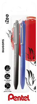 Pentel, Długopis 0,7 mm, iZee z tuszem o niskiej lepkości, kolor tuszu czarny, niebieski  - Pentel