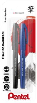 Pentel, Pisak/pędzelek do kaligrafii i liternictwa Touch w dwóch kolorach czarnym i niebieskim - Pentel