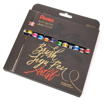Pentel, pisaki brush sign pen artist, 12 kolorów - Pentel