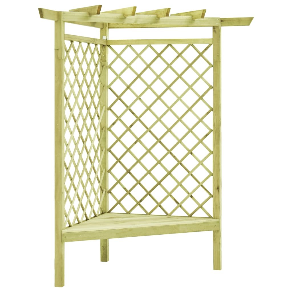 Pergola narożna z ławką vidaXL, 130x130x197 cm, drewno sosnowe