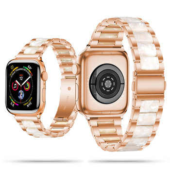 Perłowa hybrydowa bransoleta z żywicy i stali nierdzewnej Apple Watch 38 / 40 / 41 MM różowe złoto - GK PROTECTION