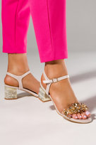 Perłowe sandały z kryształkami damskie na ozdobnym złotym klocku Casu ER24X8-BE-36