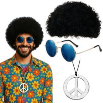 Peruka Afro Naszyjnik Peace Okulary Hipis Disco Hippie Retro Lata 60 70 80