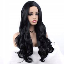 Peruka Długie Włosy Czarne Krucze Fale W34