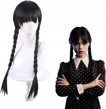 Peruka Wednesday Addams Czarna Warkocze W63 - Korbi