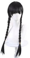 Peruka wednesday czarna halloween bal cosplay długie włosy warkocze 73cm