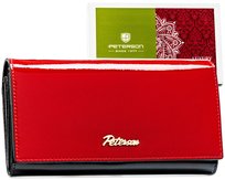 Peterson, Klasyczny skórzany portfel damski z kieszenią na suwak, Czerwony 