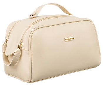 PETERSON Kosmetyczka damska duża pojemna i funkcjonalna na suwak kremowy organizer podróżny elegancki prezent przegródki uchwyt do przenoszenia - Peterson