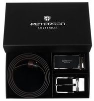 Peterson męski pasek do spodni zestaw 4w1 dwustronny z 2 klamrami elegancki czarny brązowy