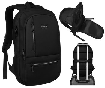 PETERSON Plecak czarny męski damki unisex miejski na laptopa duży i pojemny podróżny uchwyt na walizkę bagaż podręczny rozbudowany kieszonki - Peterson