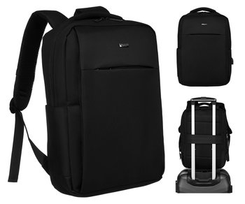 PETERSON Plecak miejski męski czarny duży i funkcjonalny uchwyt na walizkę kieszeń na laptopa port USB bagaż podręczny podróżny kieszonki - Peterson