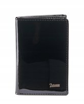 PETERSON Skórzane etui damskie na karty i dokumenty czarne lakierowane elegancki prezent