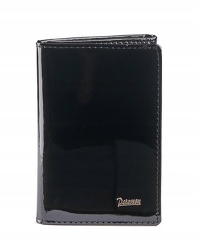 PETERSON Skórzane etui damskie na karty i dokumenty czarne lakierowane elegancki prezent - Peterson