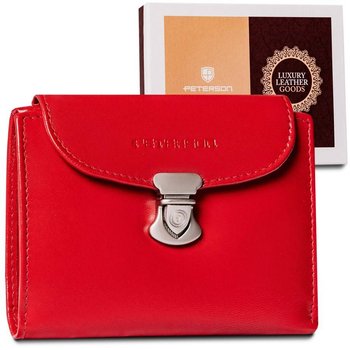 Peterson, Skórzany portfel damski na zatrzask z systemem RFID, czerwony - Peterson