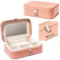 PETERSON Szkatułka na biżuterię kuferek z lusterkiem różowa pierścionki bransoletki kolczyki elegancki prezent
