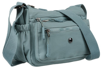 PETERSON Torebka damska na ramię niebieska listonoszka z tkaniny mała pojemna funkcjonalna kieszonki otwarte i na suwak szeroki pasek - Peterson