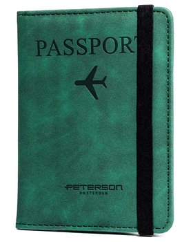 PETERSON Zielone etui na paszport karty dokumenty zamykane na elastyczną gumkę przegródki na karty SIM skóra ekologiczna - Peterson