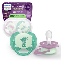 Philips Avent Ortodontyczny smoczek Ultra Soft 6-18mświecącyw nocy(2 szt.) SCF094/04