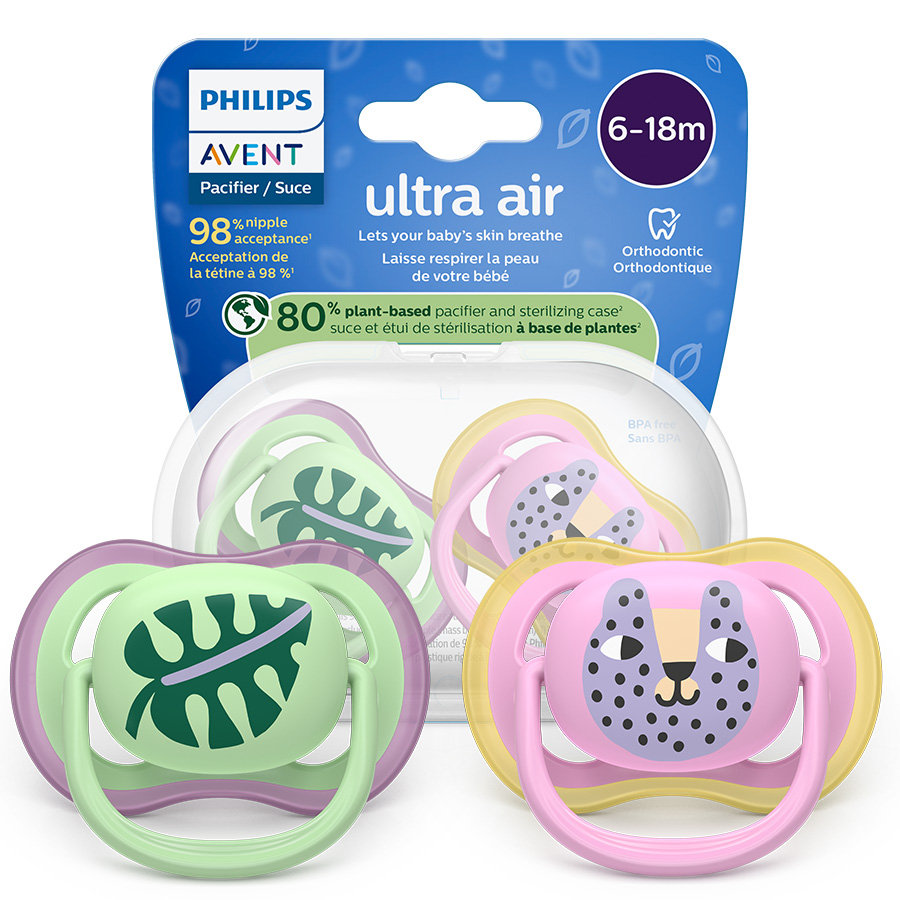 Avent 2pk Girls Ultra Air Pacifiers (6-18M | Whale/Starfish) main image 0