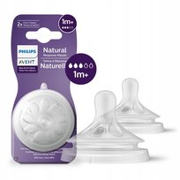 Philips Avent, Responsywny smoczek do butelki Natural 3-przepływowy 1M+, 2szt SCY963/02