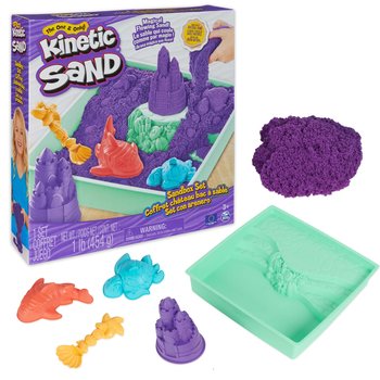 Piasek kinetyczny plastyczny Kinetic Sand Zestaw zamek z fioletowym piaskiem + foremki taca i akcesoria Spin Master - Spin Master