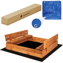 Piaskownica dla dzieci zamykana drewniana 120x120 cm z ławkami, plandeką i podłożem