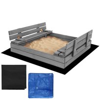 Piaskownica drewniana zamykana 120x120 cm impregnowana z ławkami, plandeką i podłożem