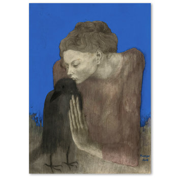 Picasso, kobieta z krukiem, chabrowy plakat 50x70 cm - DEKORAMA