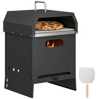 Piec do pizzy Outsunny 3 w 1 do użytku na zewnątrz, piec opalany drewnem, stal nierdzewna, 2-poziomowy piec z kamieniem do pizzy, uchwytami, łopatą do pizzy Outsunny